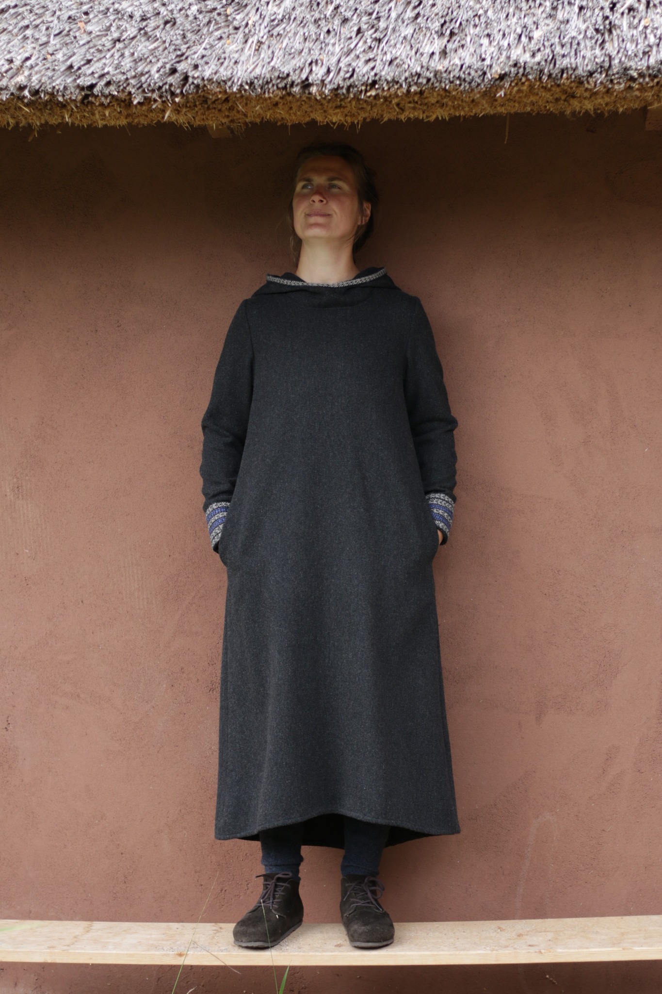 Long Woolen Dress with Decorative Sleeves