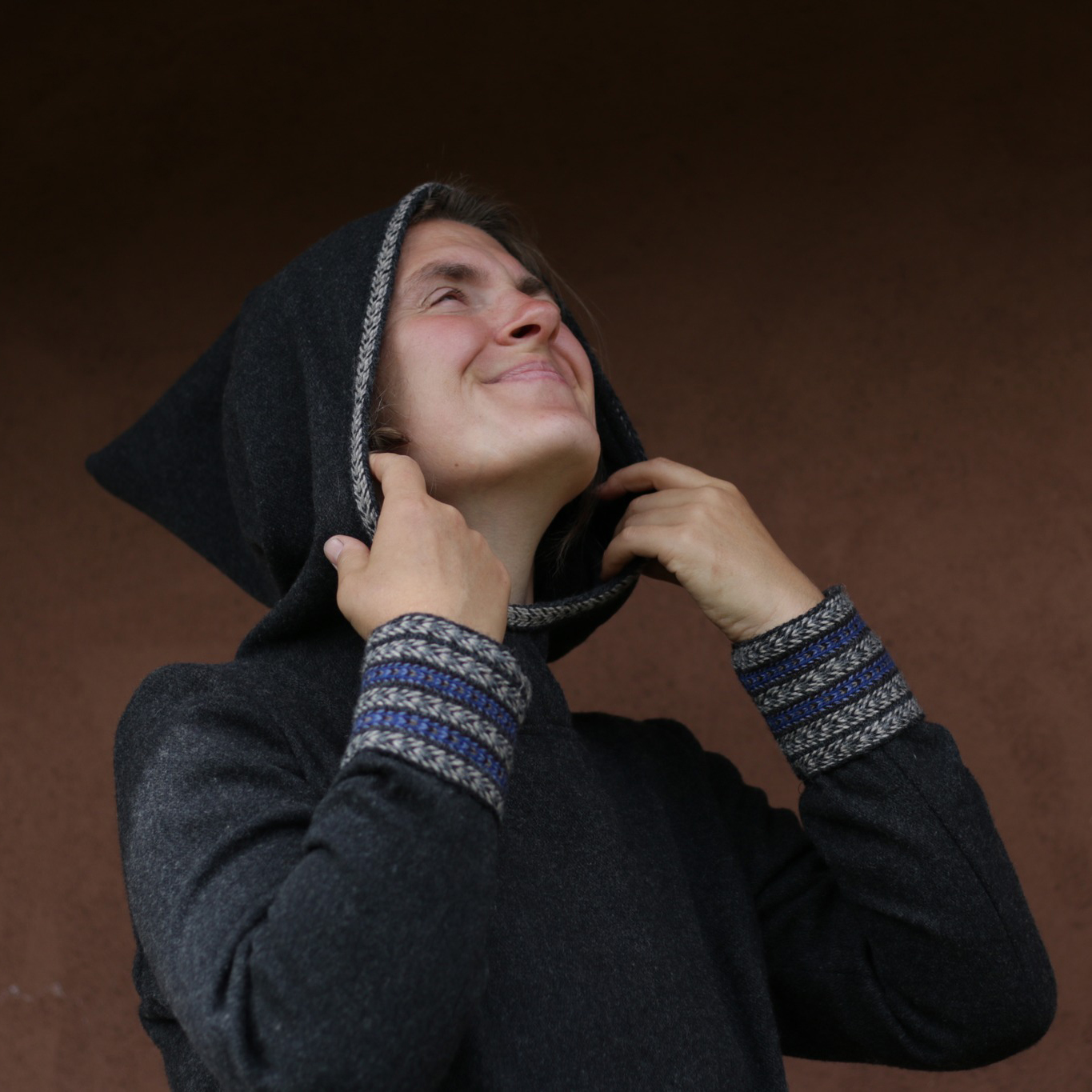 Long Woolen Dress with Decorative Sleeves