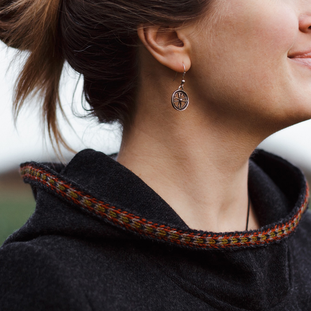 Woolen hoodie with woven decorative bands
