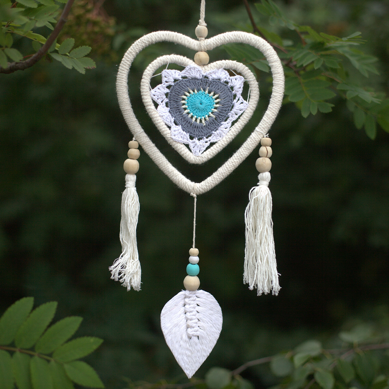 Attrape-rêve sweet  - Touche coeur turquoise 
