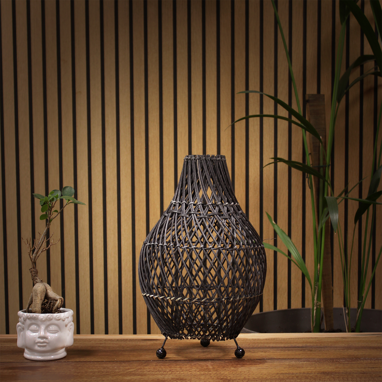 Lampe à poser en rotin - Brun naturel
