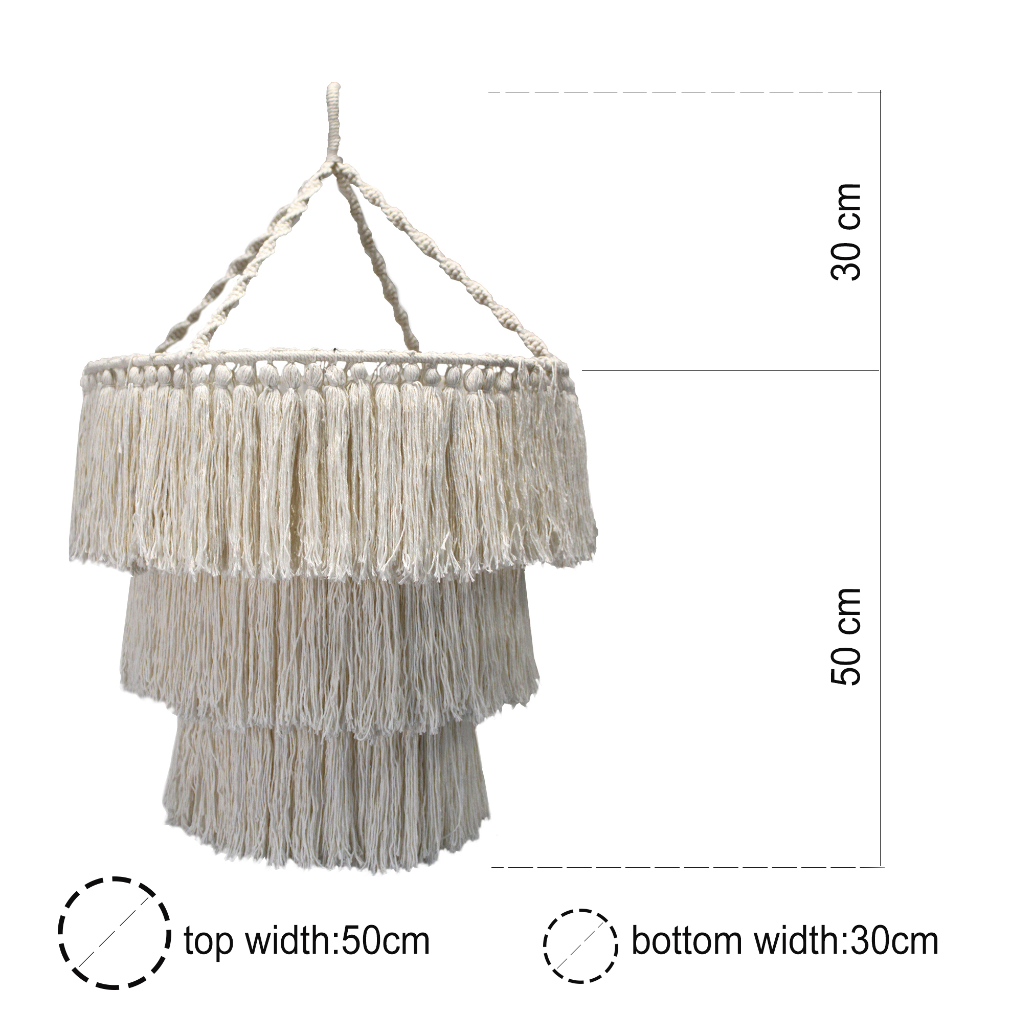 Lustre cascade en macramé - blanc