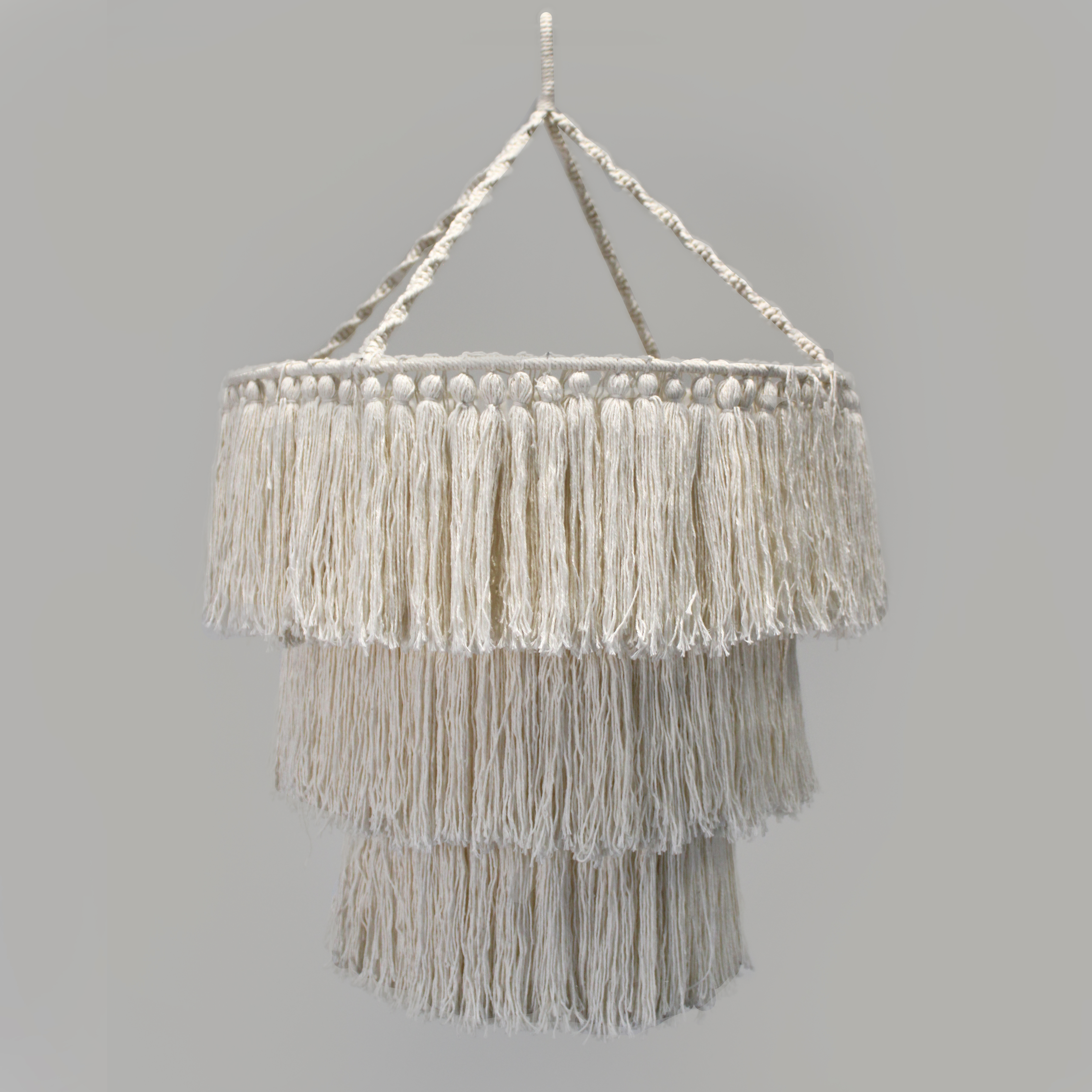 Lustre cascade en macramé - blanc