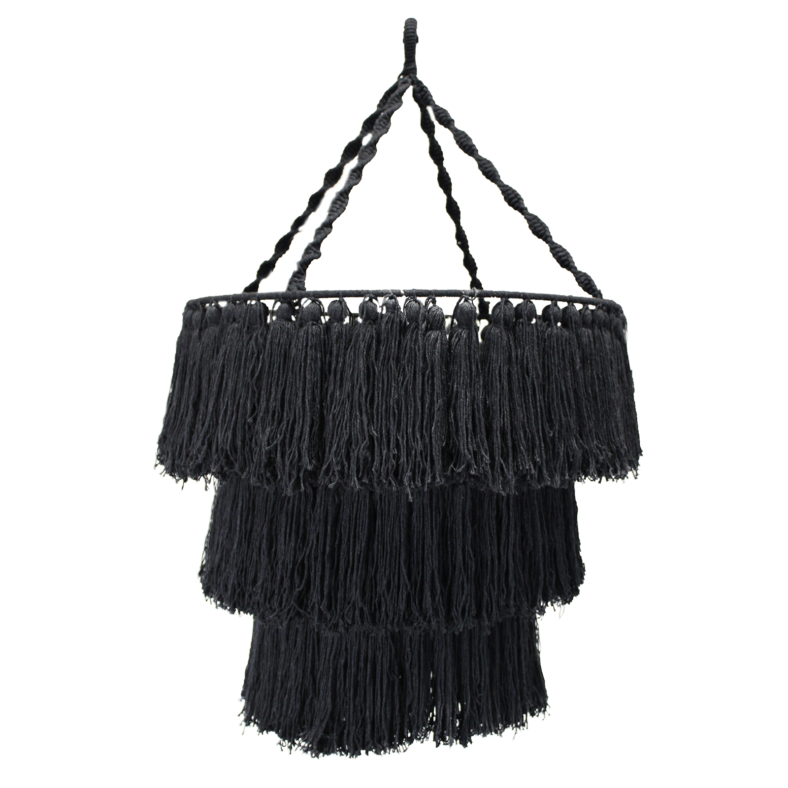 Lustre cascade en macramé - noir