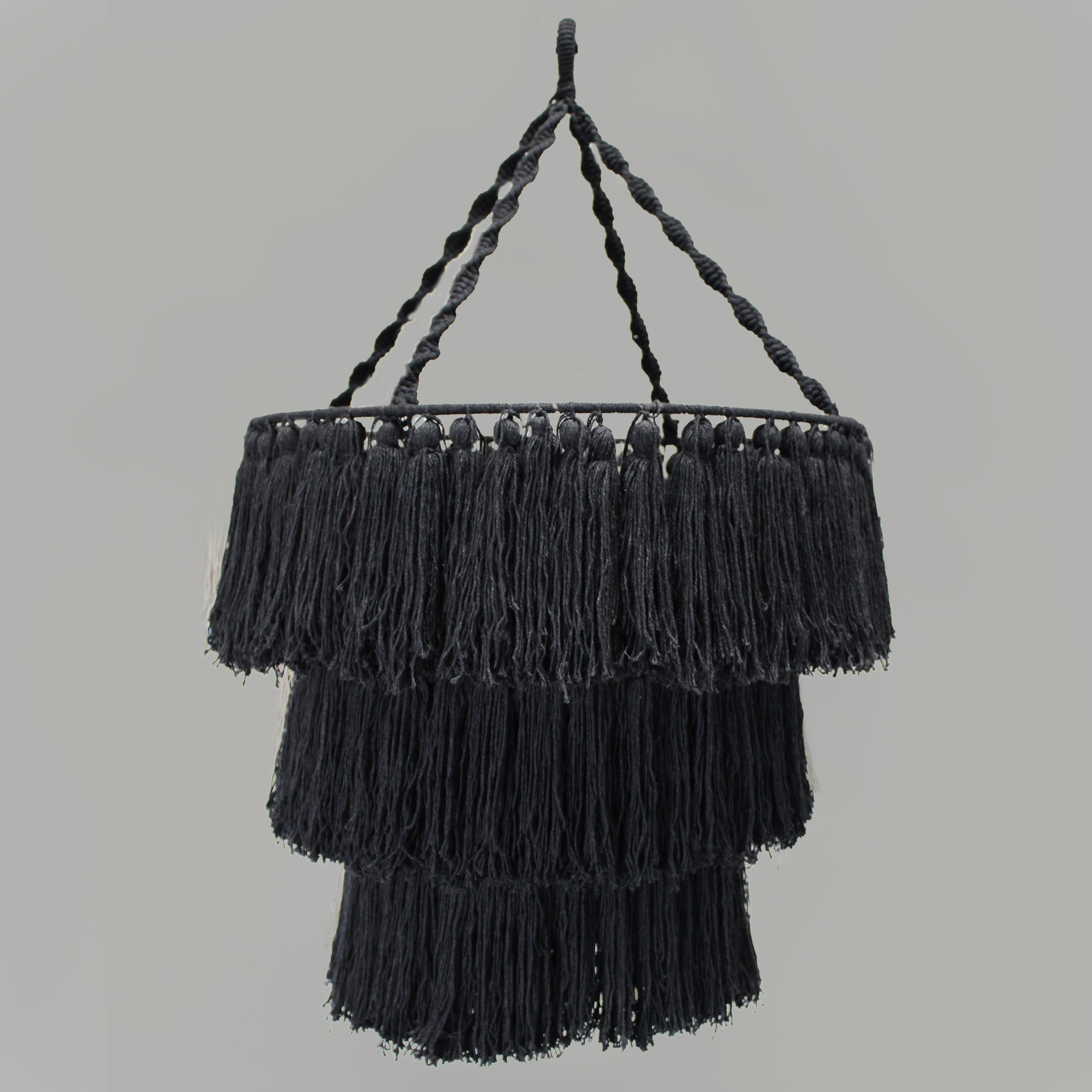 Lustre cascade en macramé - noir