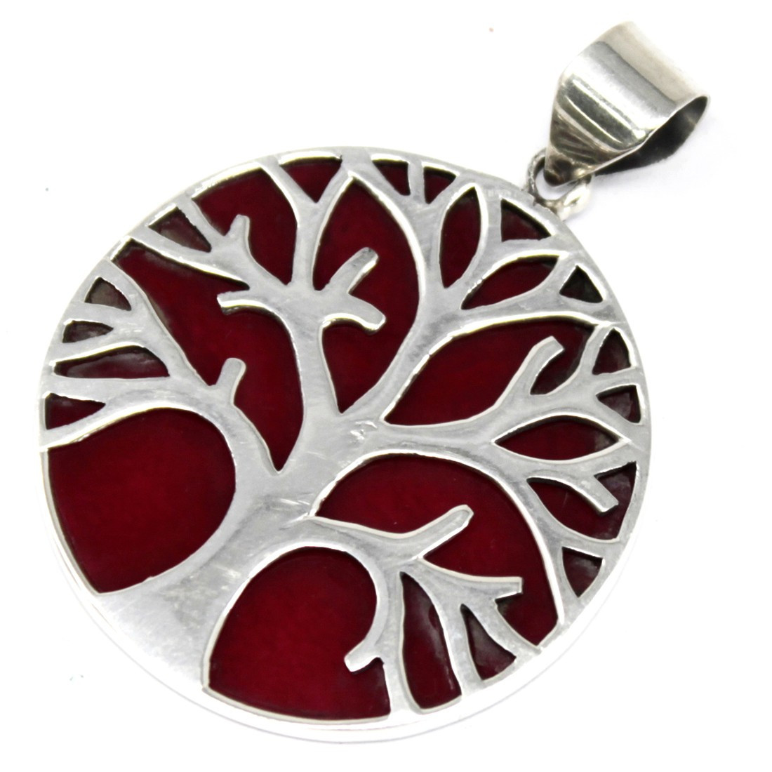 Pendentif en argent 925 - arbre de vie corail - 30 mm