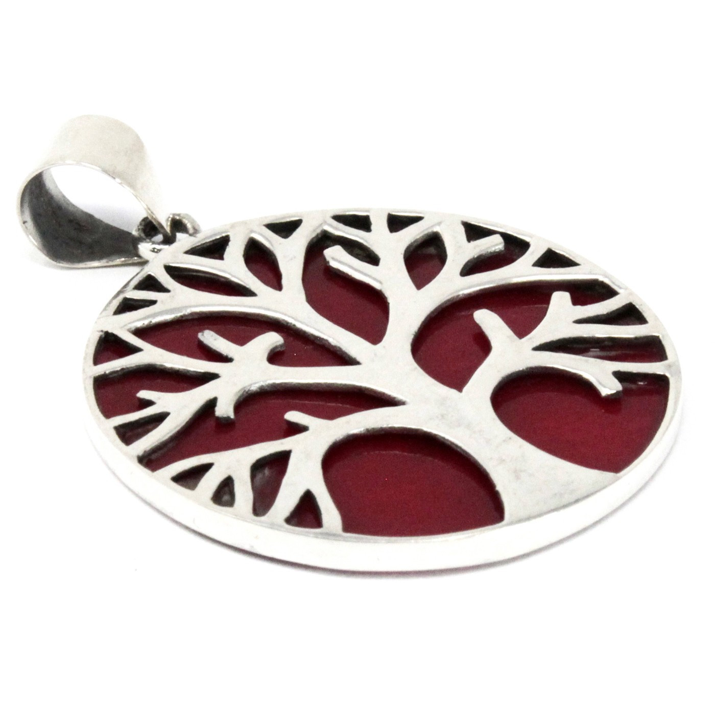 Pendentif en argent 925 - arbre de vie corail - 30 mm