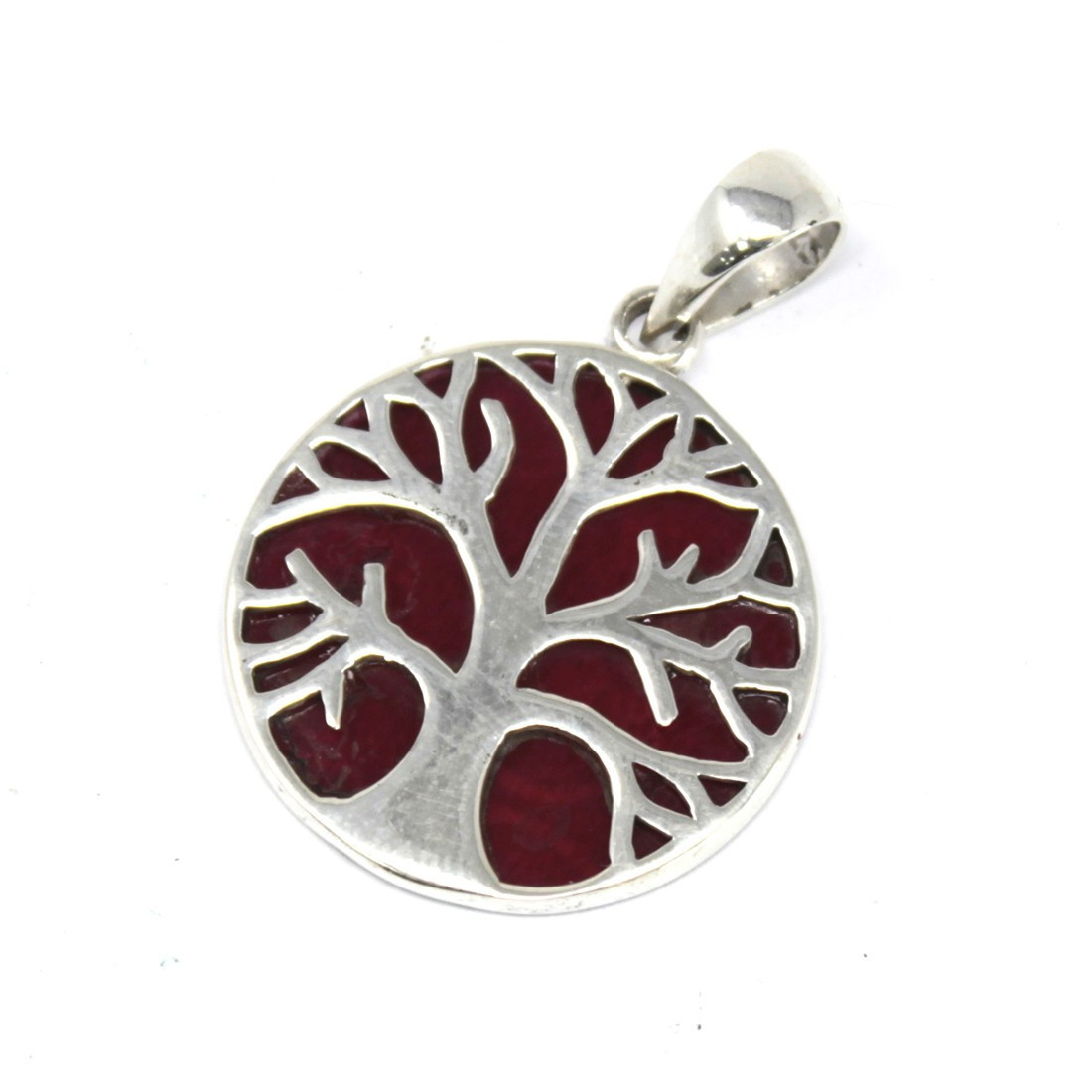 Pendentif en argent 925 - arbre de vie corail - 22 mm