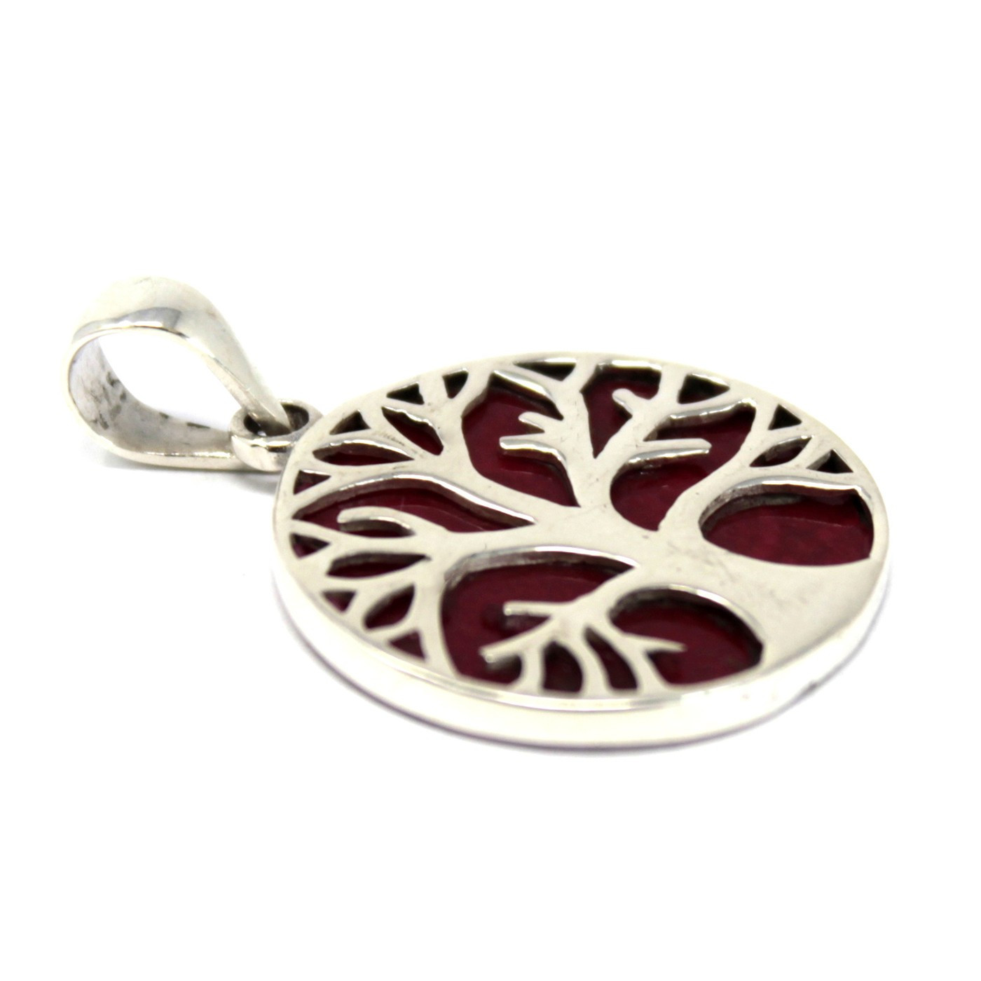Pendentif en argent 925 - arbre de vie corail - 22 mm