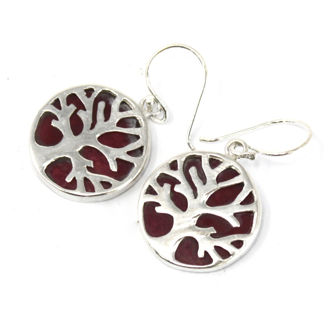 Boucles d'oreilles en argent 925 - arbre de vie corail 