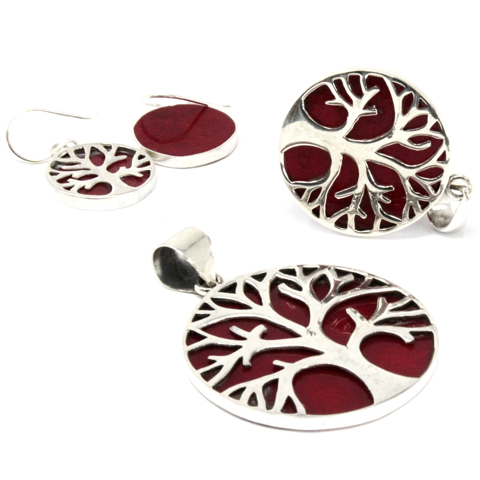 Boucles d'oreilles en argent 925 - arbre de vie corail 