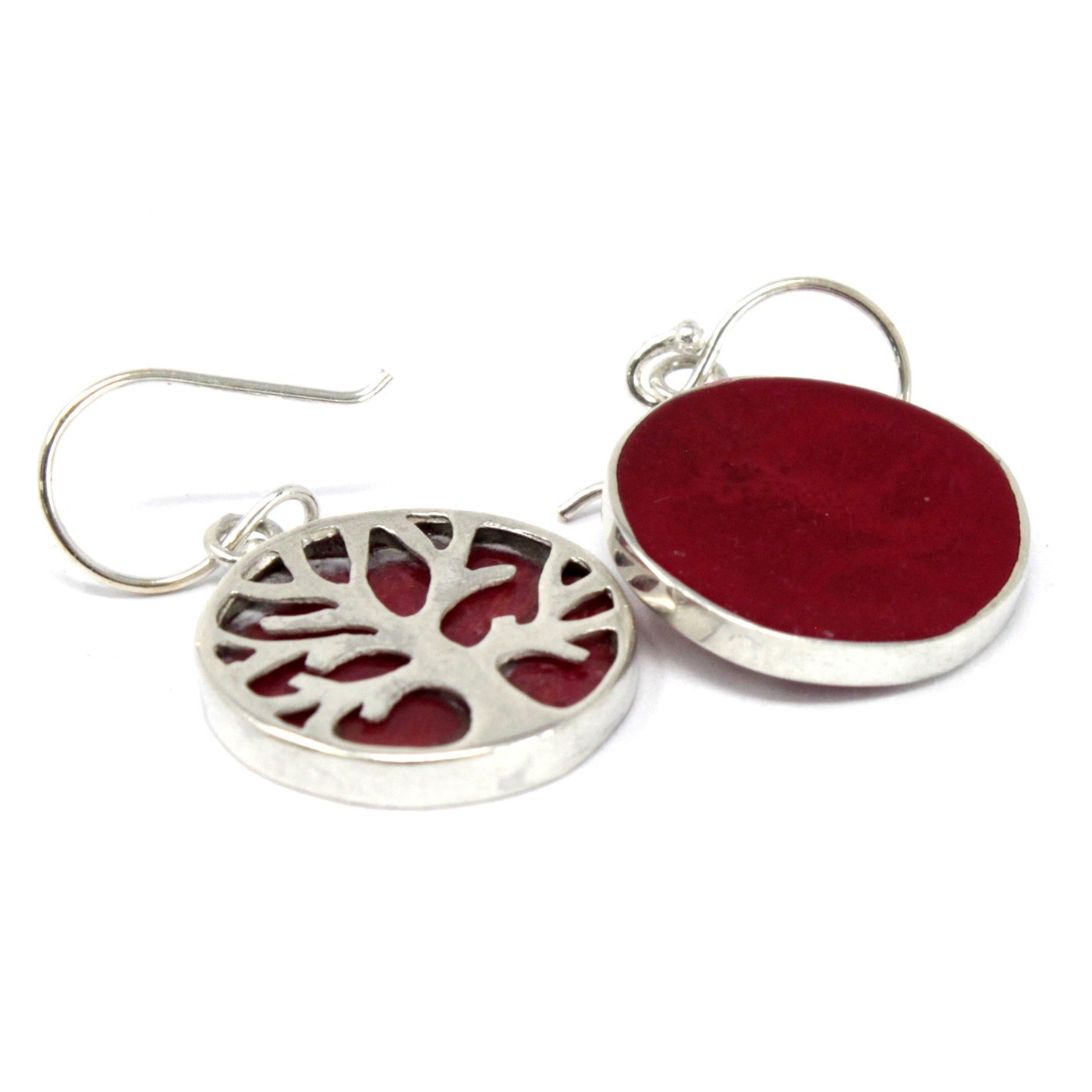 Boucles d'oreilles en argent 925 - arbre de vie corail 