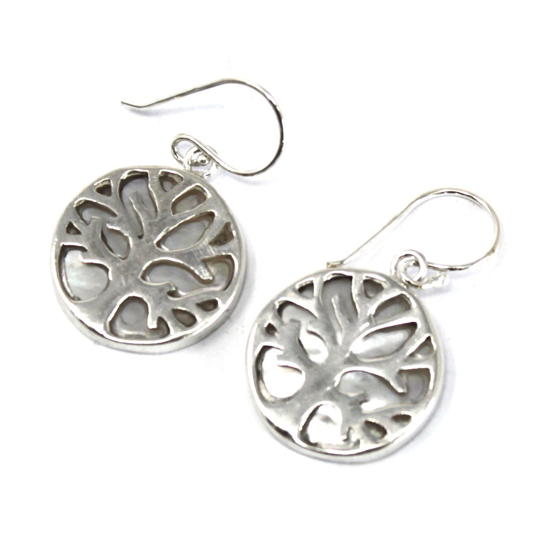 Boucles d'oreilles en argent 925 - arbre de vie coquillage nacré