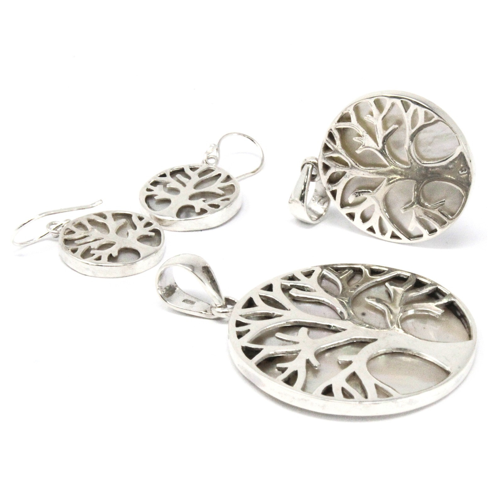 Boucles d'oreilles en argent 925 - arbre de vie coquillage nacré