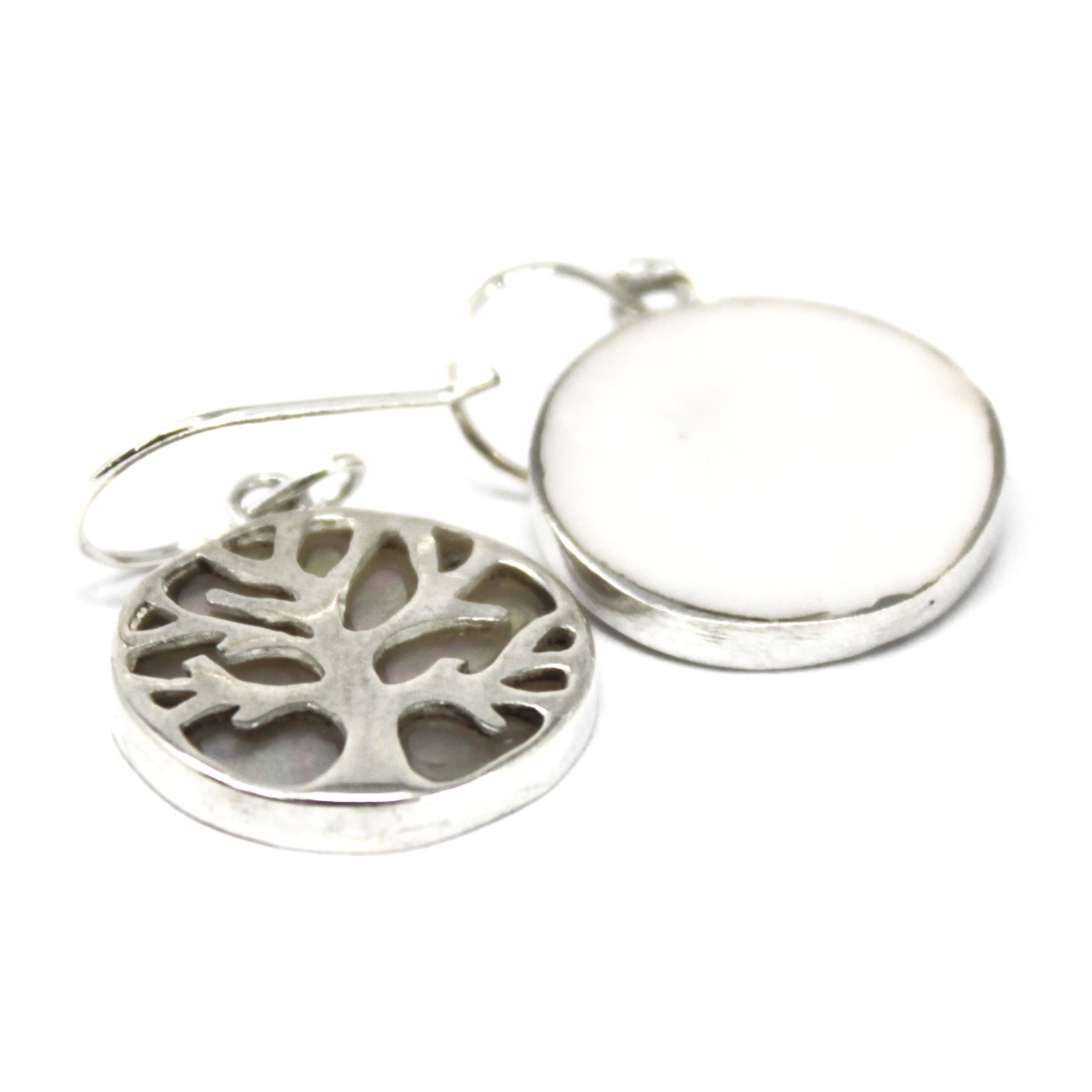 Boucles d'oreilles en argent 925 - arbre de vie coquillage nacré