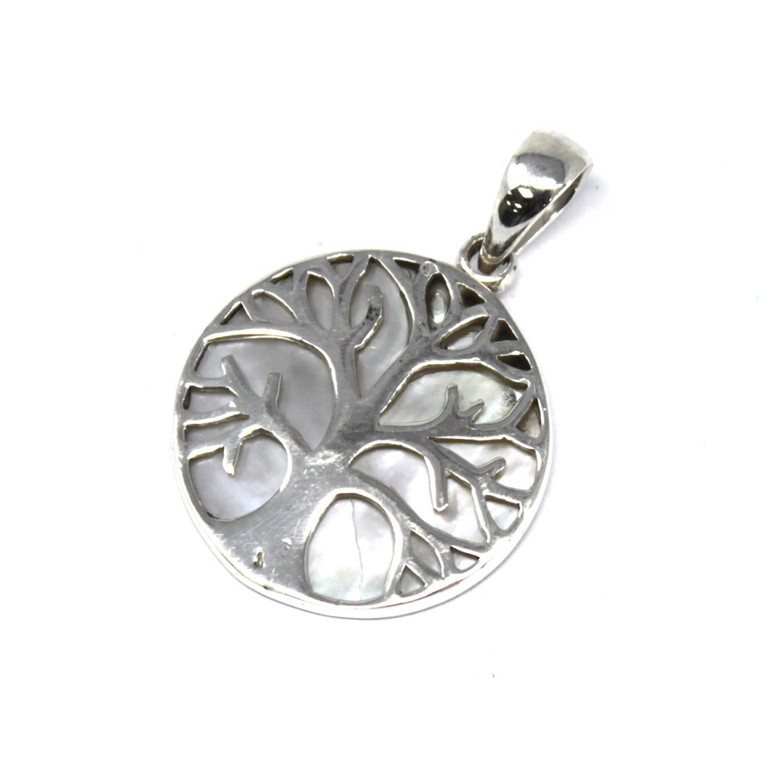 Pendentif en argent 925 - arbre de vie nacré - 22 mm