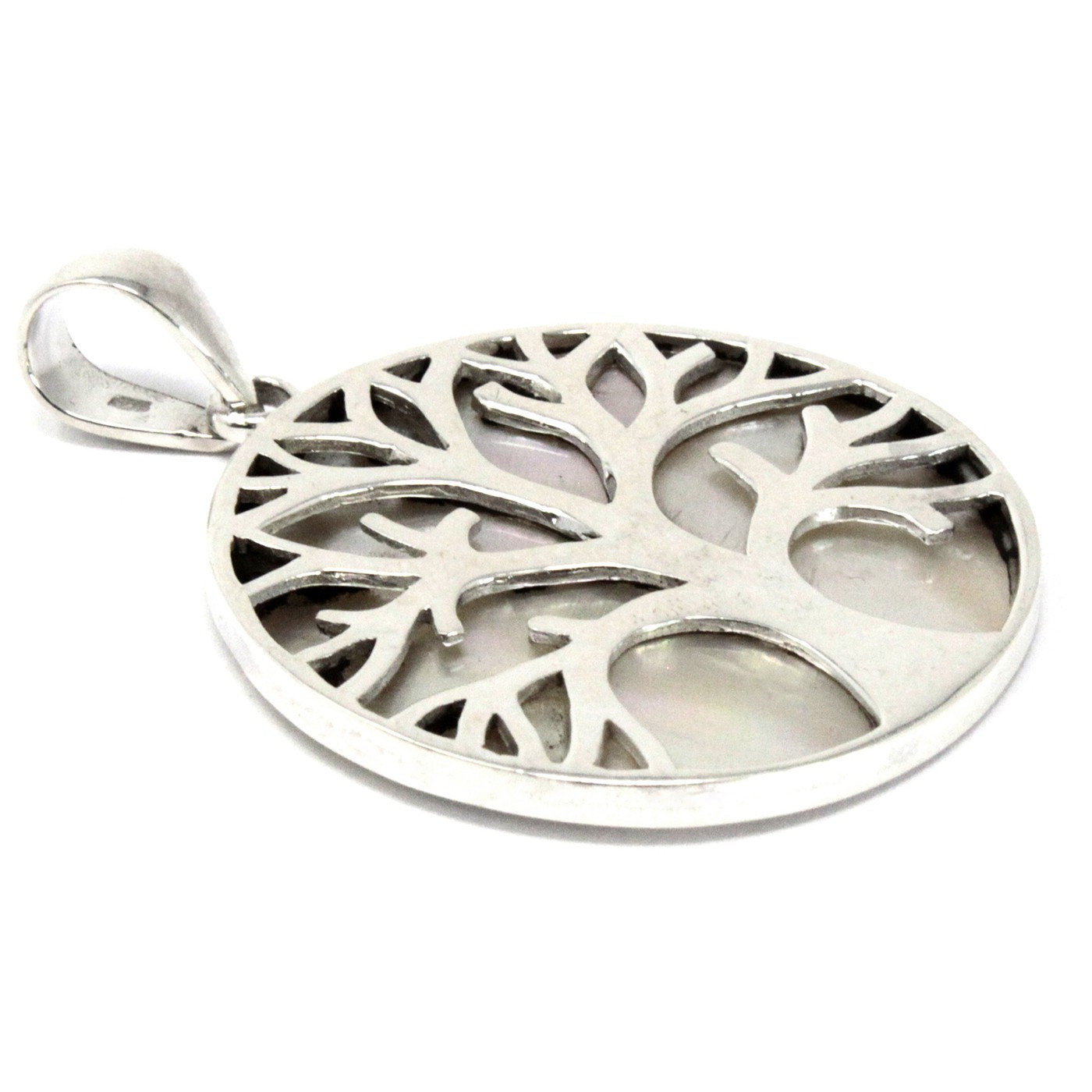 Pendentif en argent 925 - arbre de vie nacré  - 30 mm