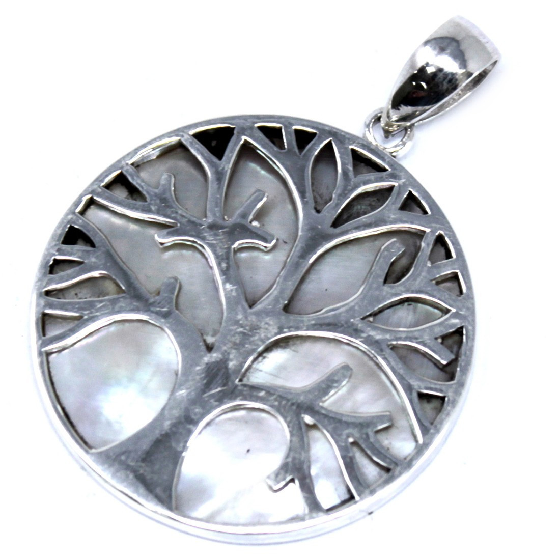 Pendentif en argent 925 - arbre de vie nacré - 30 mm