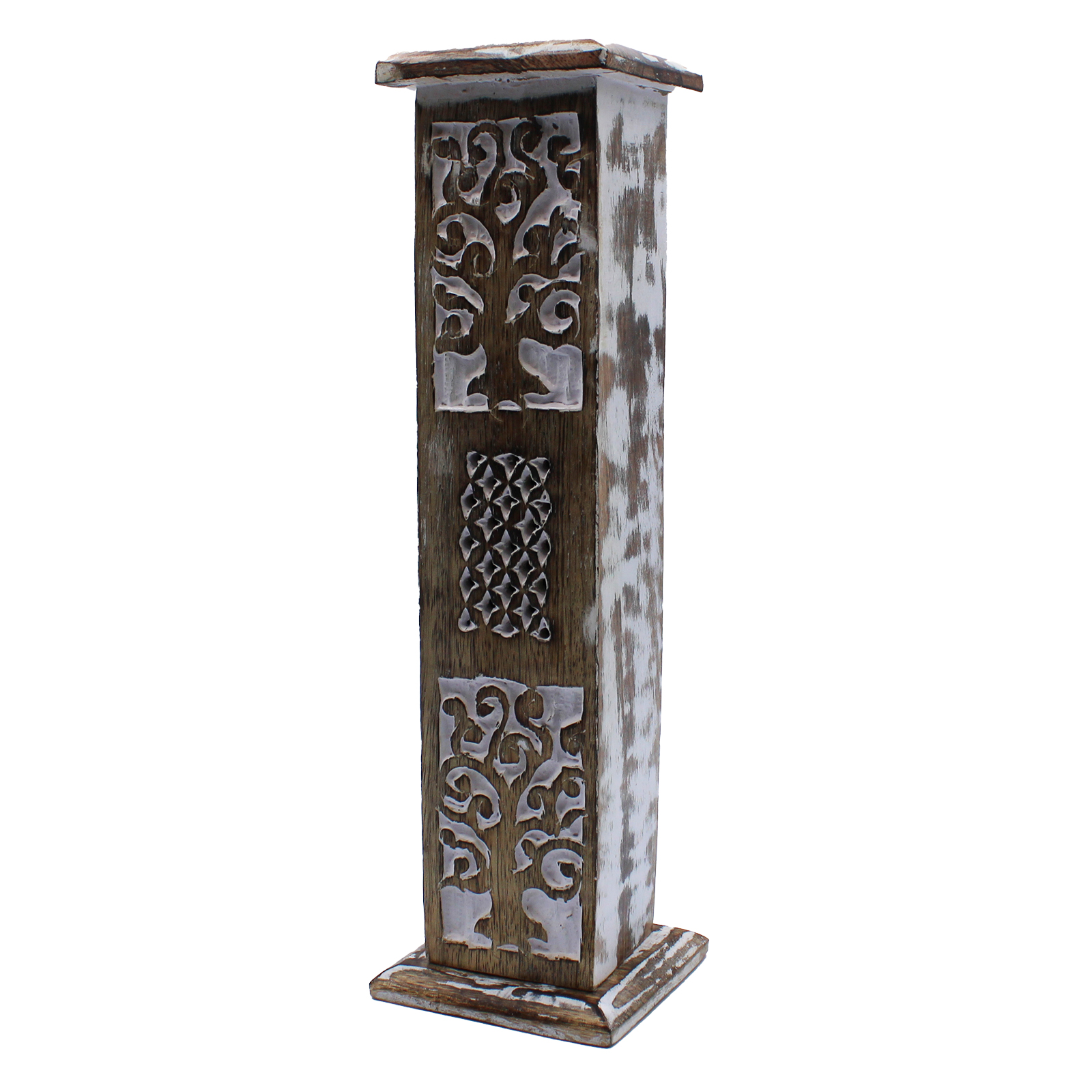 Porte encens en bois blanchis - tour arbre de vie 