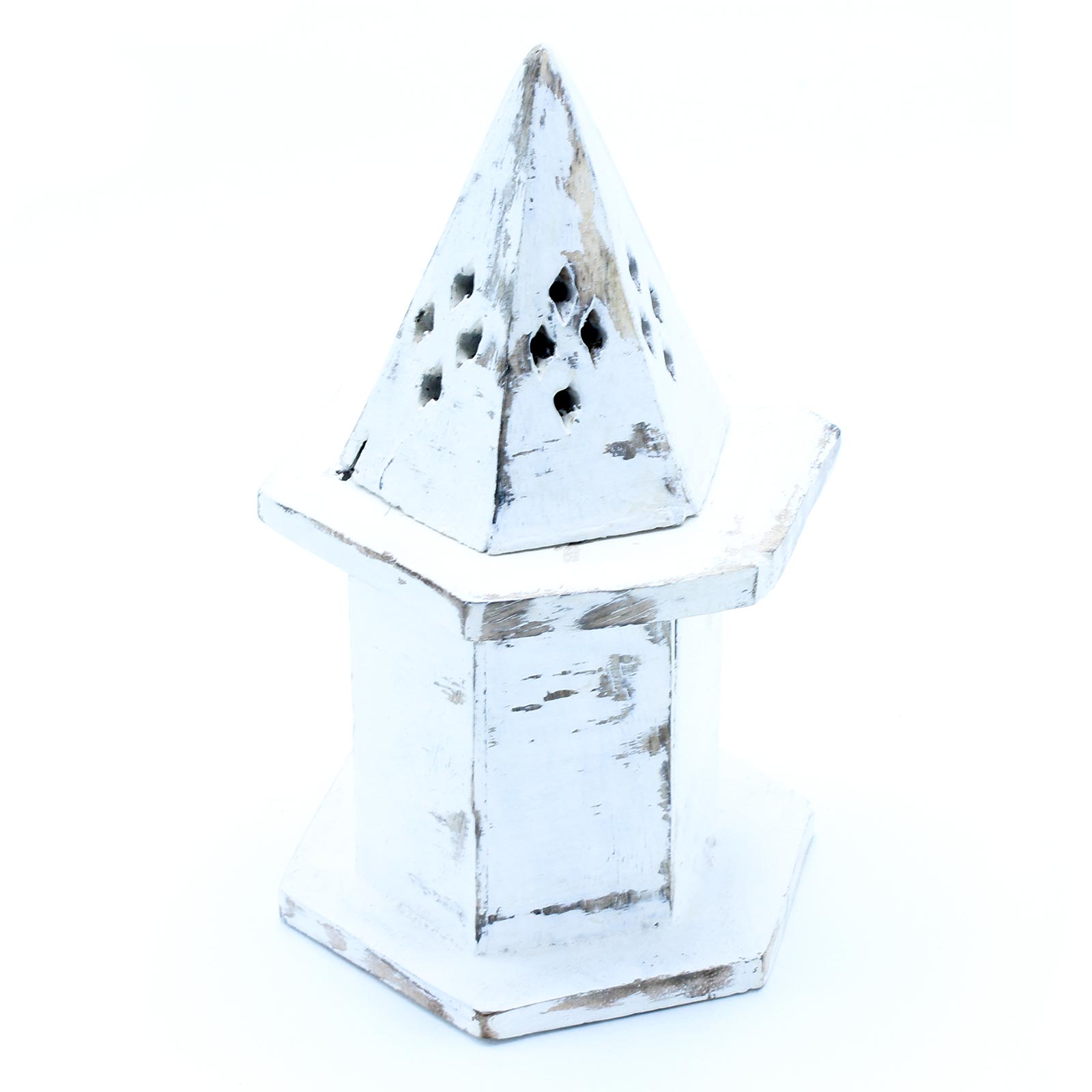 Porte encens en bois blanchis - coffret mini tour 
