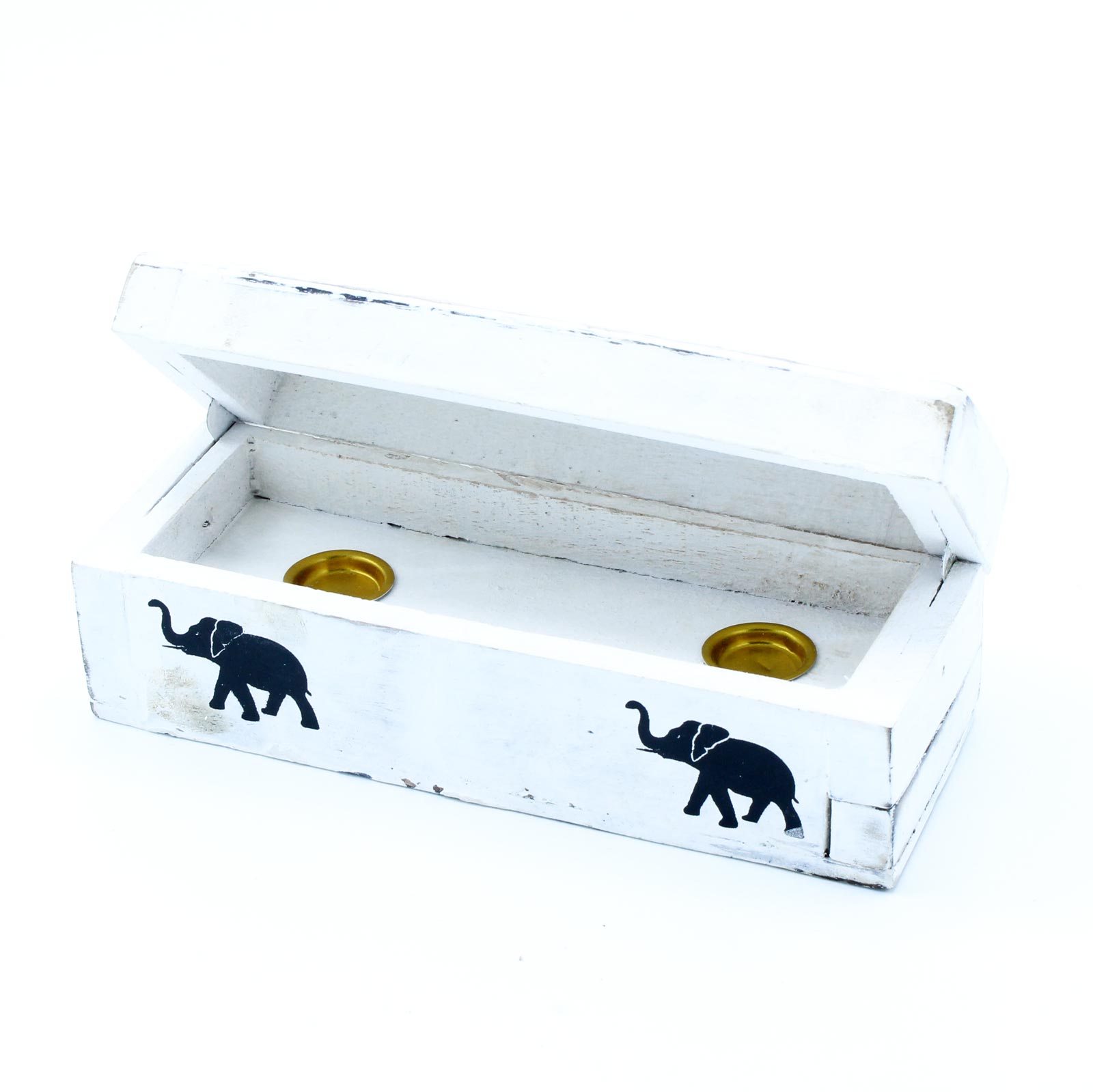Porte encens en bois blanchis - coffre moyen éléphant