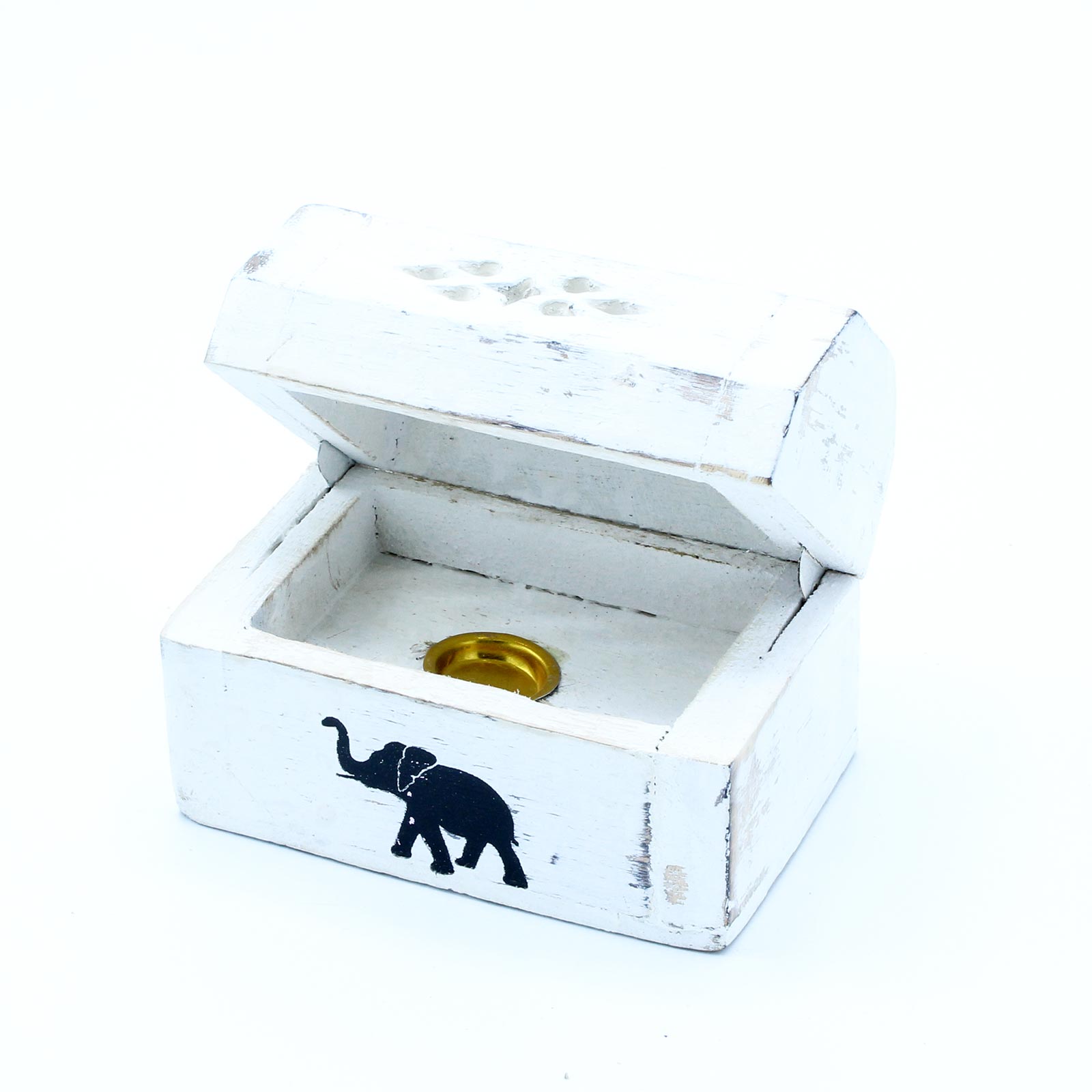 Porte encens en bois blanchis - coffre petit éléphant