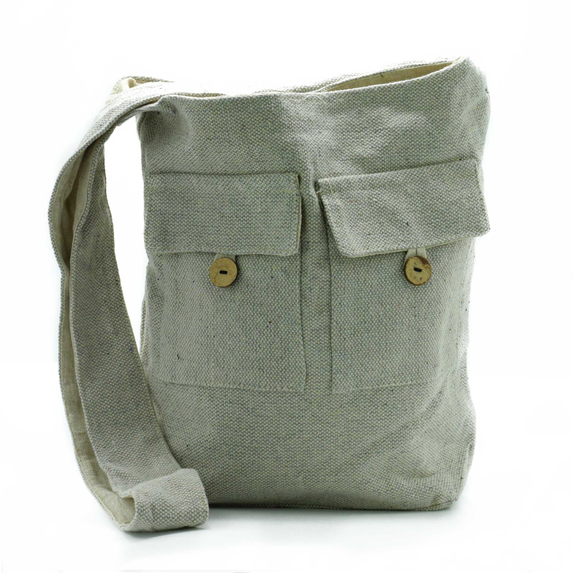 Grand sac bandoulière gris en coton - écolo chic