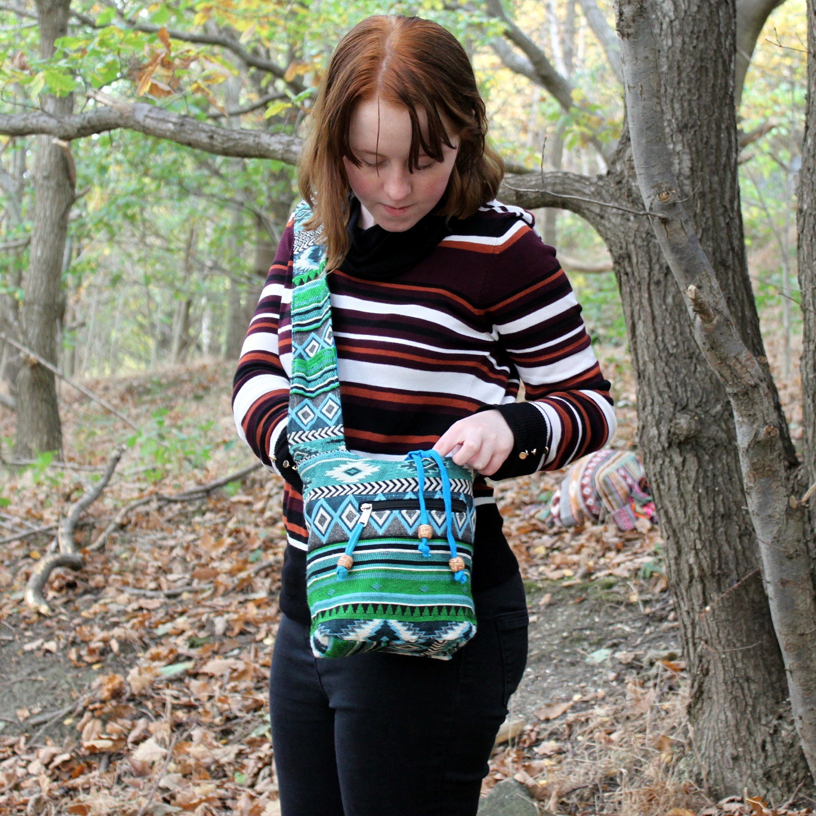 Sac à bandoulière ethnique - Vert turquoise 