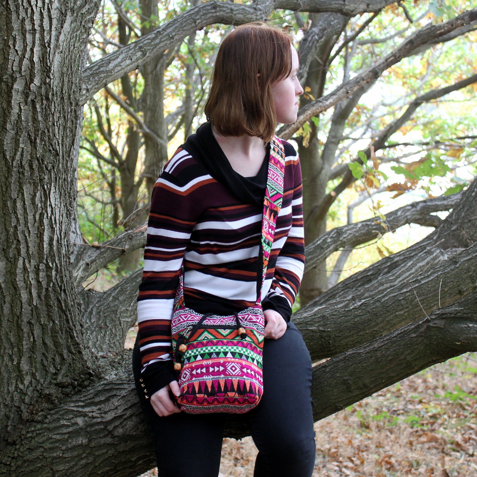 Sac à bandoulière ethnique - Rose 