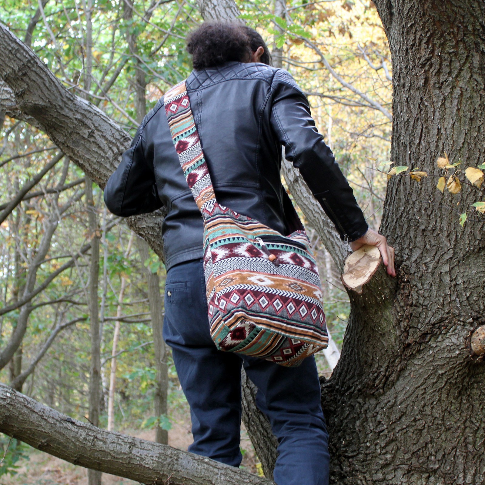 Sac à bandoulière ethnique - Marron