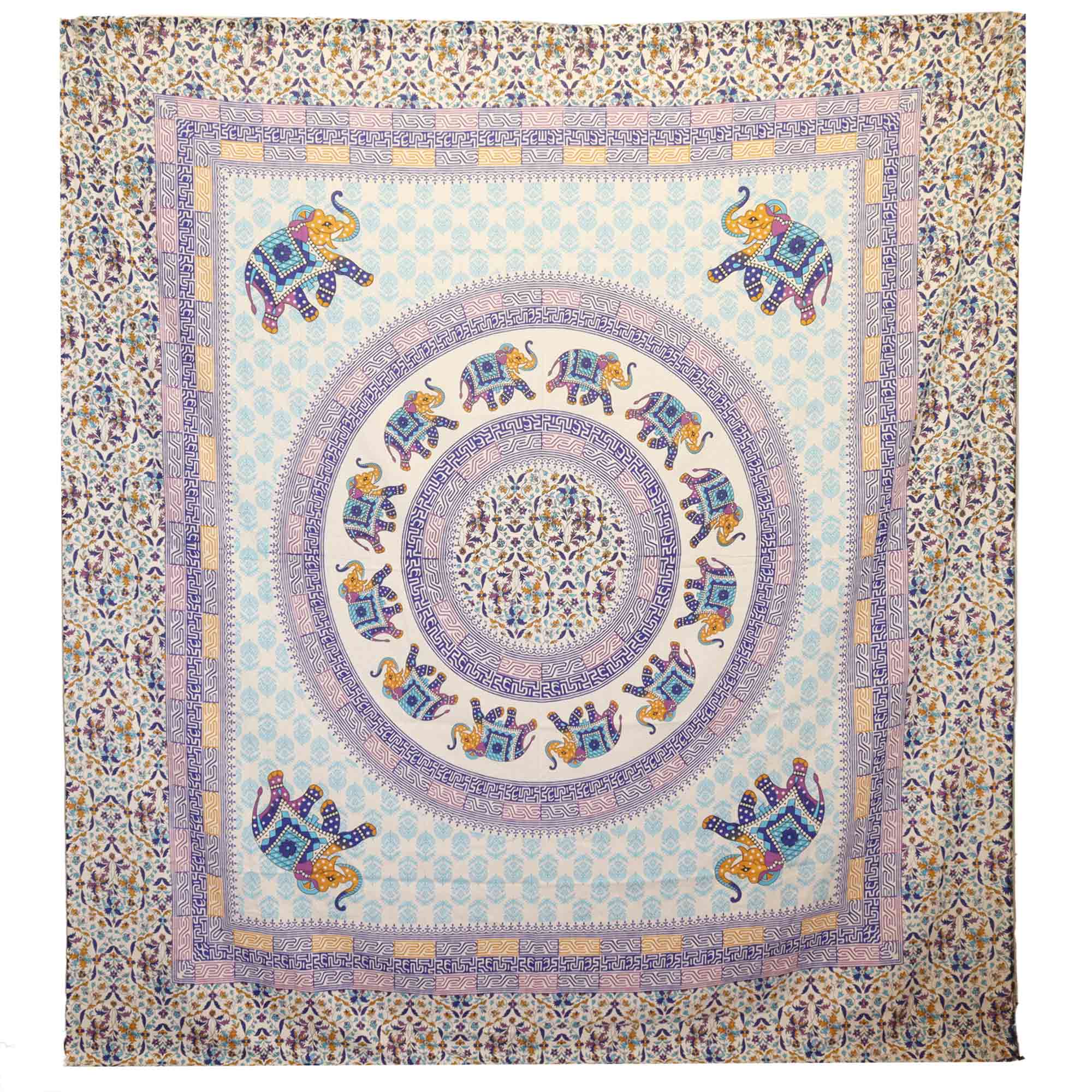 Tenture murale - Mandala Elephant Turquoise crème 