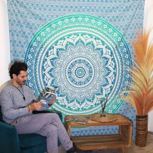 Tenture murale - Mandala Elephant Turquoise crème 