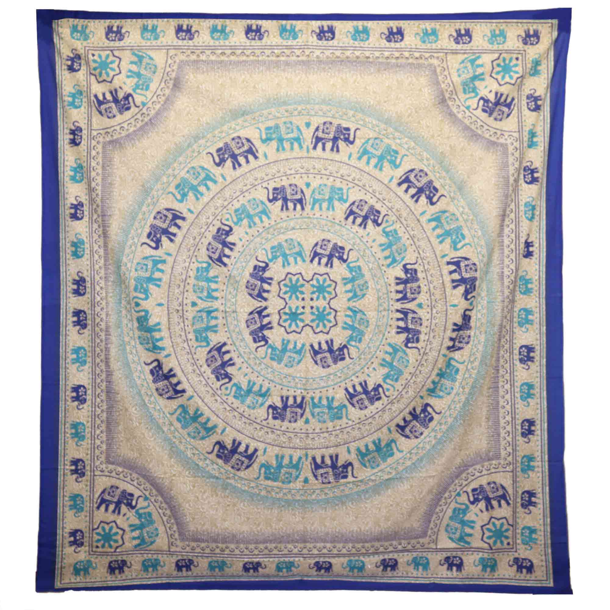 Tenture murale - Mandala Elephant Bleu crème