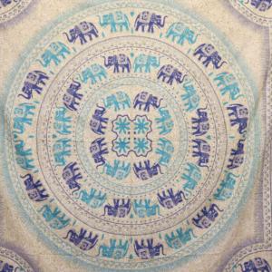 Tenture murale - Mandala Elephant Bleu crème 