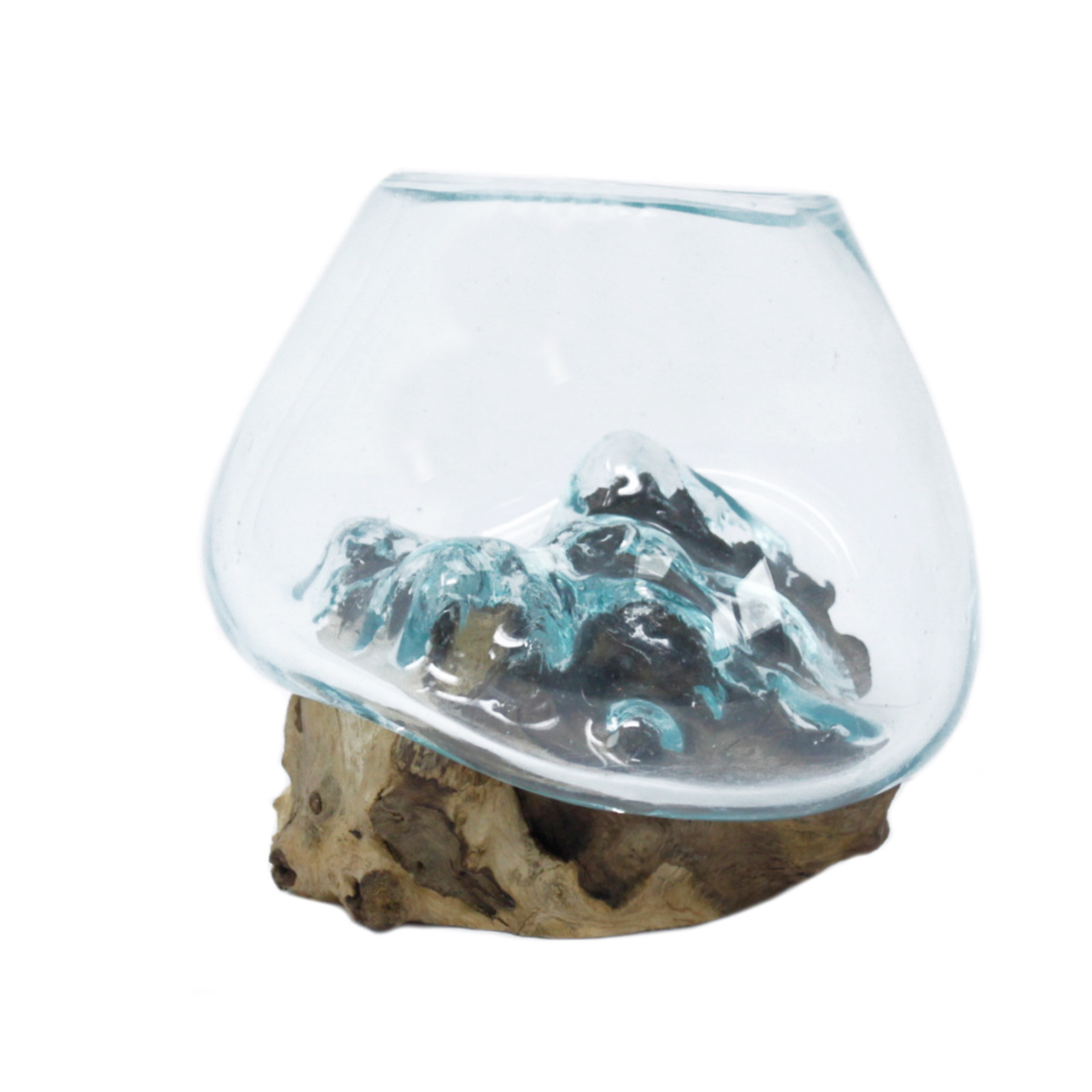 Vase en verre soufflé sur bois rustique - DECO AUTHENTIQUE  - Petit format 