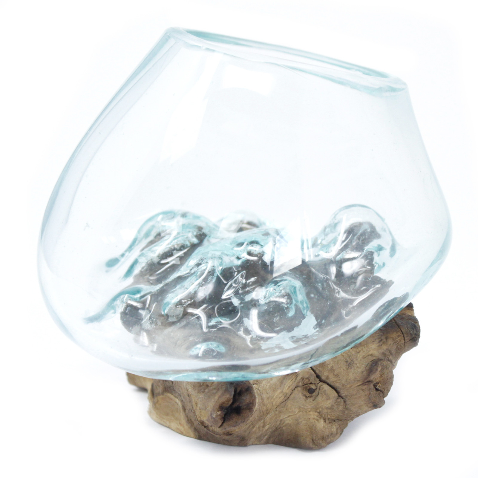 Vase en verre soufflé sur bois rustique - DECO AUTHENTIQUE  - Petit format 