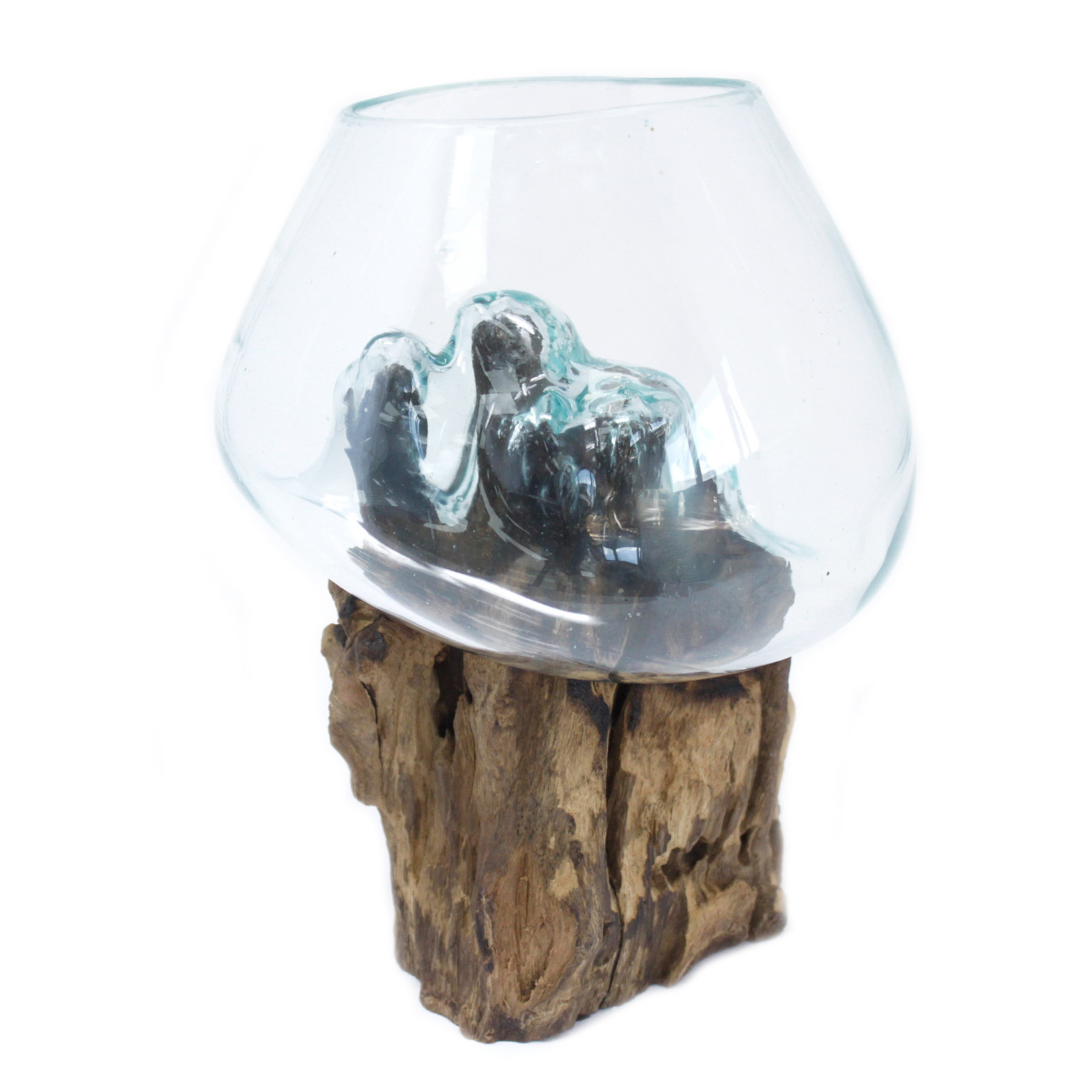 Vase en verre soufflé sur bois rustique - DECO AUTHENTIQUE - Grand format