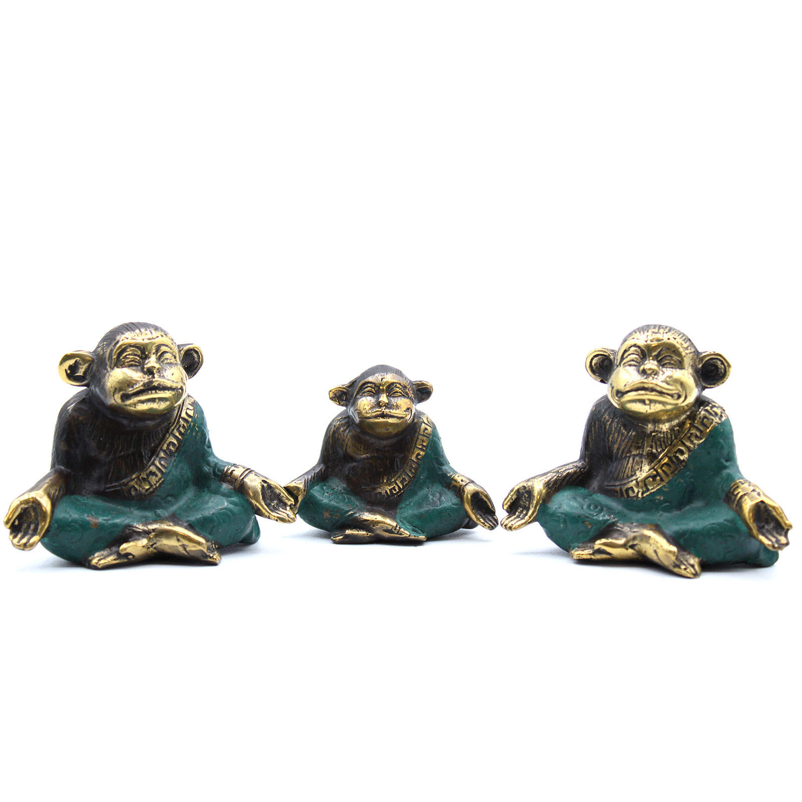 3 Statues yoga singe en laiton