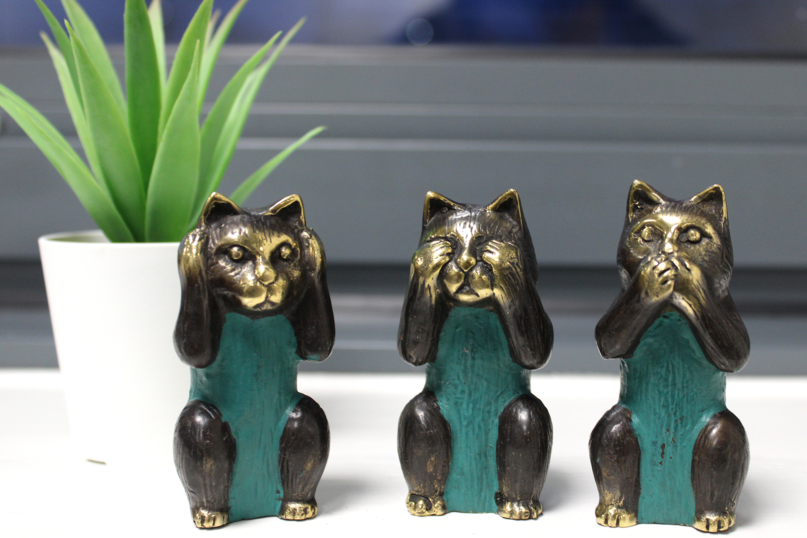 3 Statues chats en laiton - Feng Shui