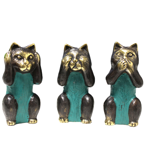 3 Statues chats en laiton - Feng Shui