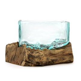 Aquarium en verre soufflé sur bois rustique - DECO AUTHENTIQUE