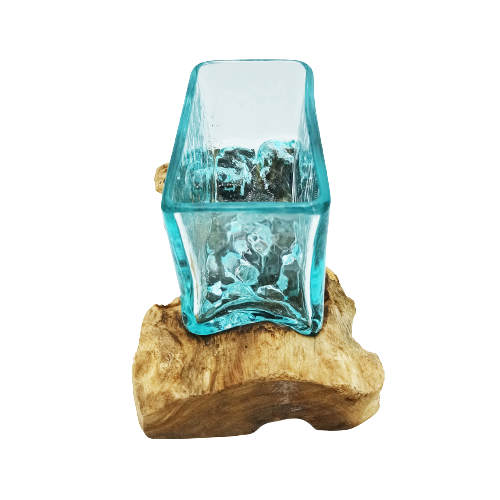 Aquarium en verre soufflé sur bois rustique - DECO AUTHENTIQUE 