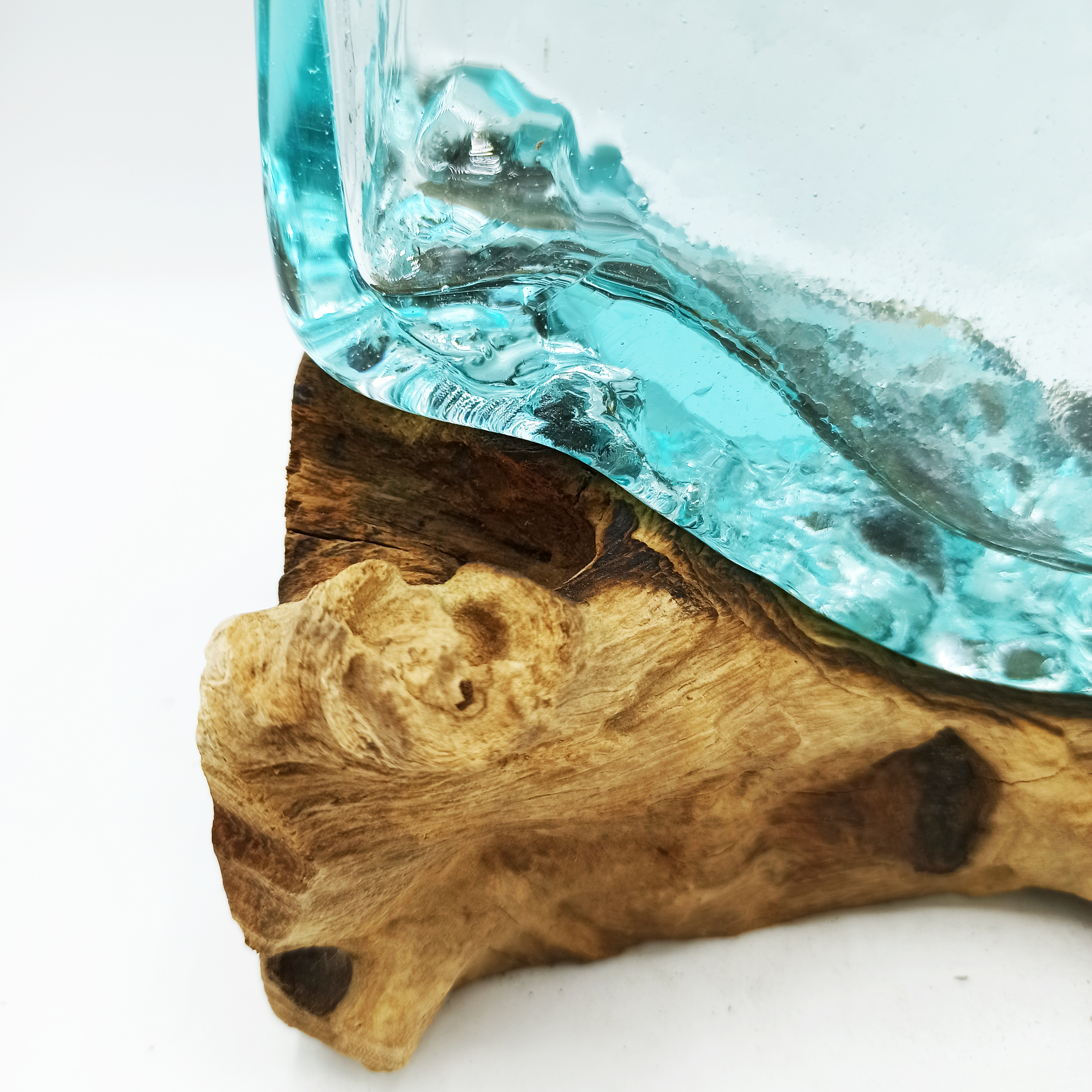 Aquarium en verre soufflé sur bois rustique - DECO AUTHENTIQUE 