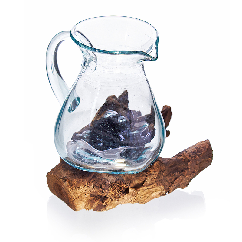 Carafe - Verre soufflé sur bois rustique - DECO AUTHENTIQUE