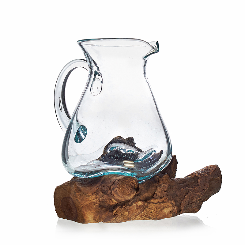 Carafe  - Verre soufflé sur bois rustique - DECO AUTHENTIQUE 