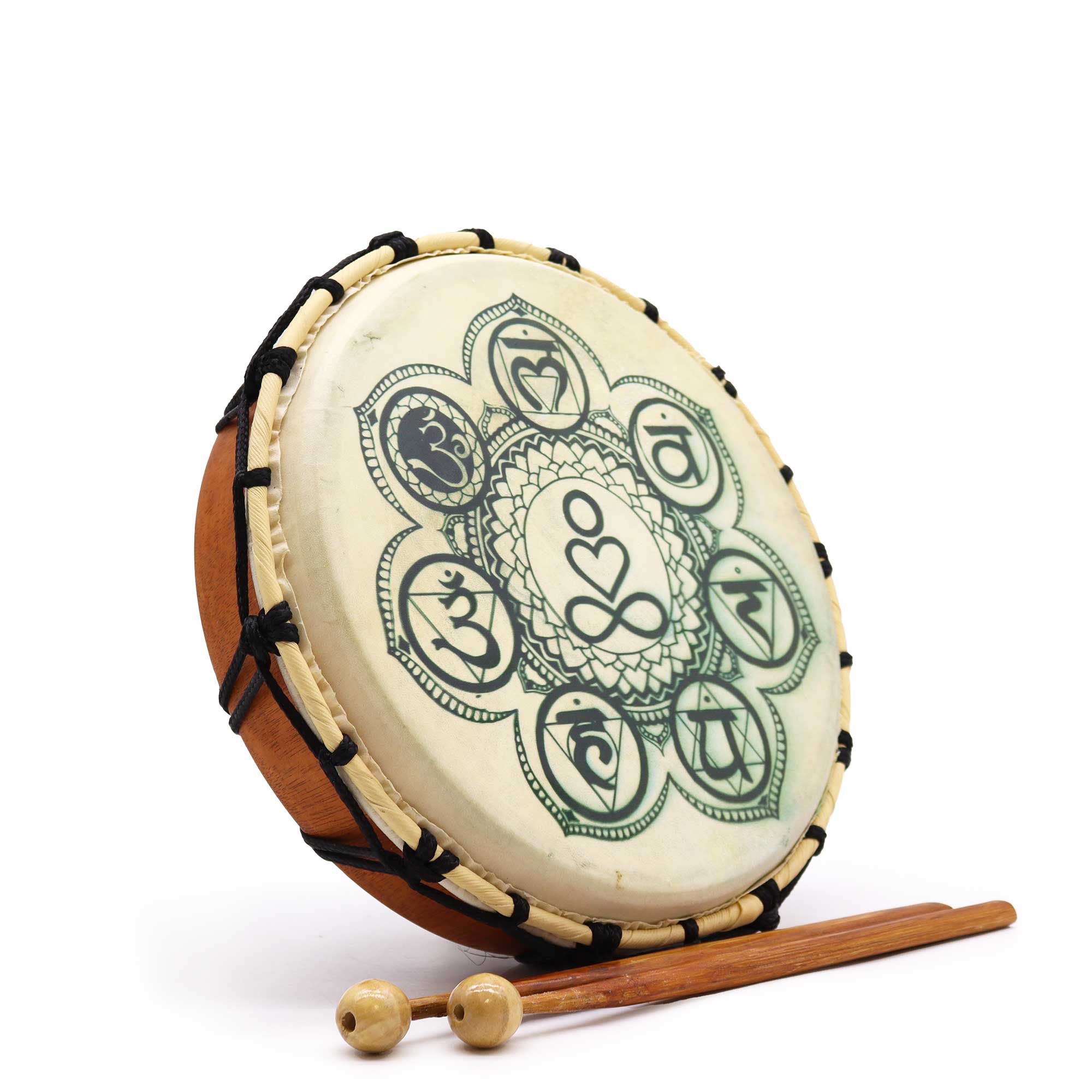 Tambour Chamanique Mandala  chakras 25 cm avec Baguettes 