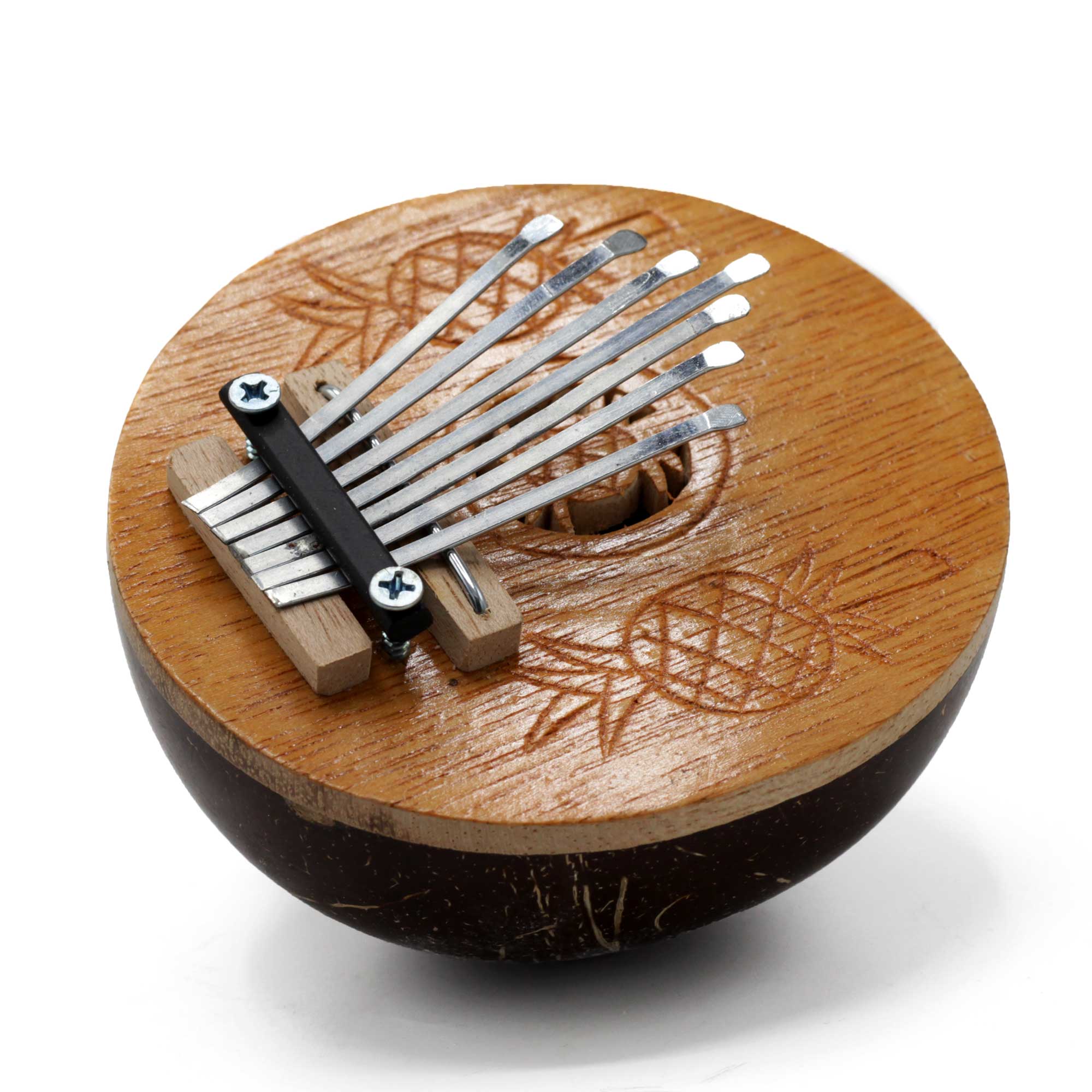 Kalimba Antique Noix de Coco - motif gravé Ananas 