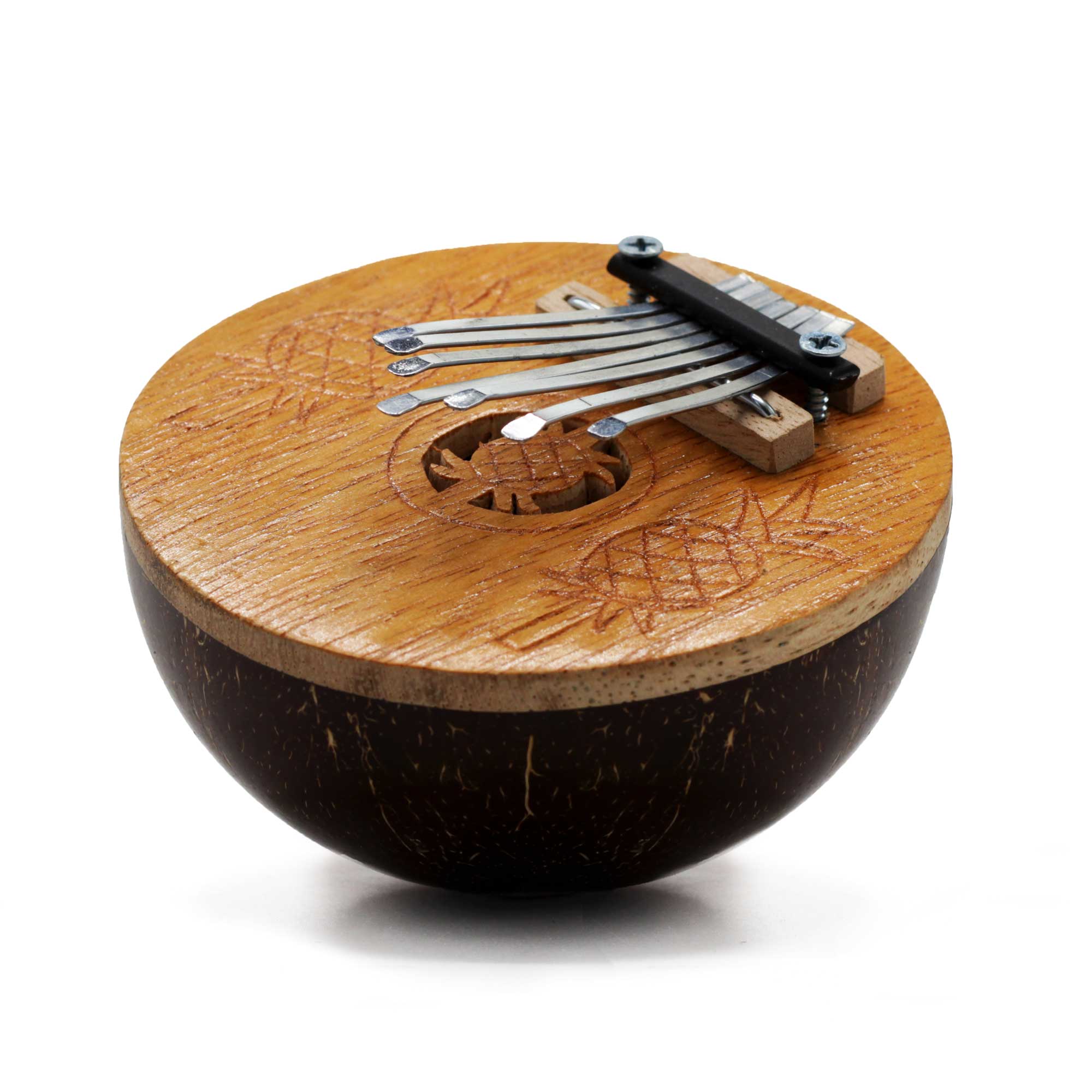 Kalimba Antique Noix de Coco - motif gravé Ananas 