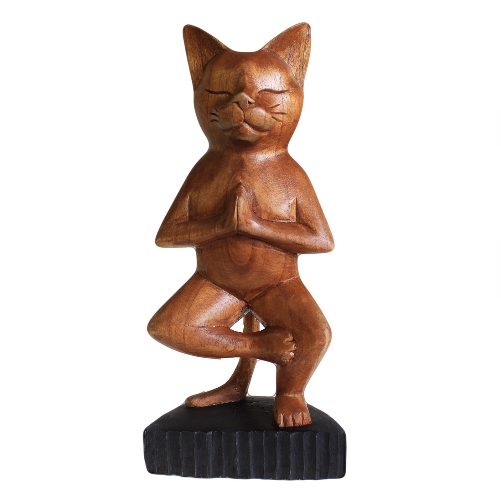 Chat Yoga Sculpté à la Main - Posture une jambe