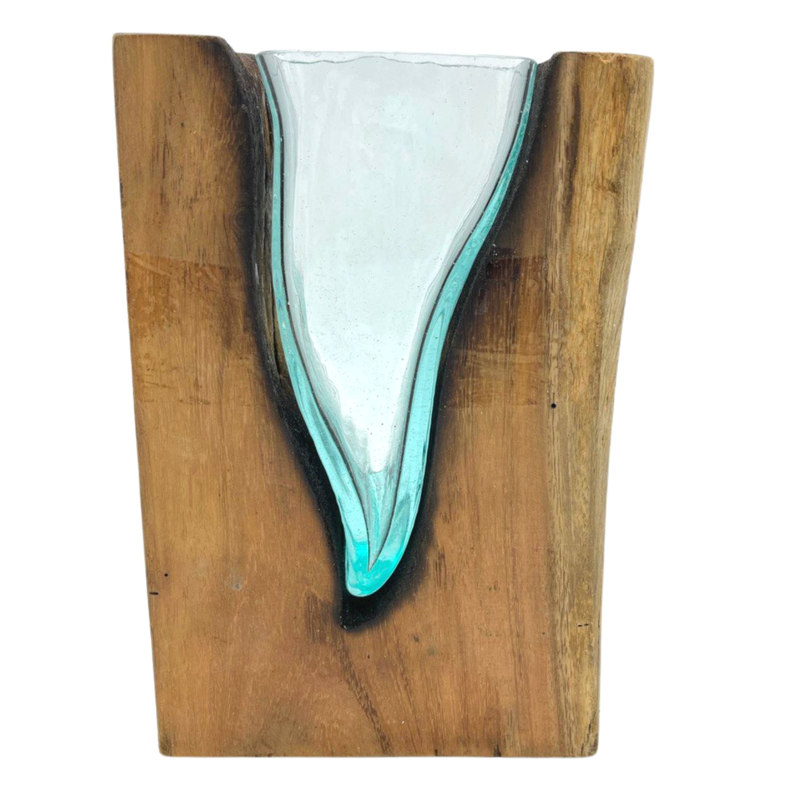 Vase verre soufflé sur bois rustique - DECO AUTHENTIQUE - V